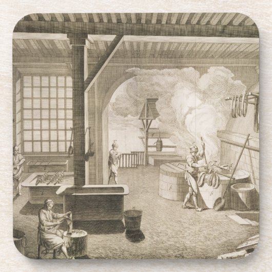 Dessous-de-verre Un atelier tinctorial en soie, du 'DES (Devant)