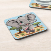 Dessous-de-verre Un bébé éléphant qui sonne heureux dans la savane  (Côté gauche)