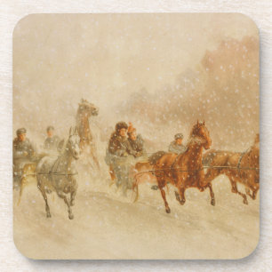 Dessous-de-verre Un cheval Open Sleigh Race Ensemble de Dessous de