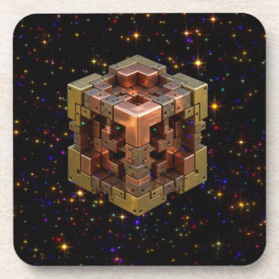 Dessous-de-verre Un cube fractal métallique avec des explosions d'é