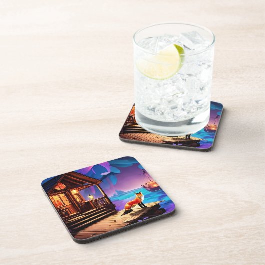 Dessous-de-verre Un Fox assis devant le Cabine-47567 (Côté Droit)