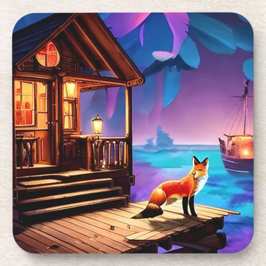 Dessous-de-verre Un Fox assis devant le Cabine-47567 (Devant)