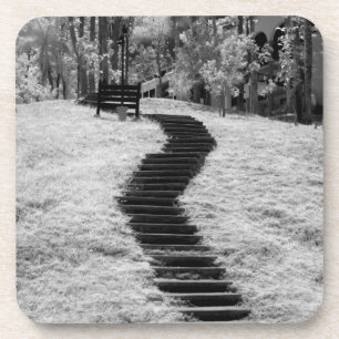 Dessous-de-verre Un infrarouge d'arbres bâtiments et sentiers à Las