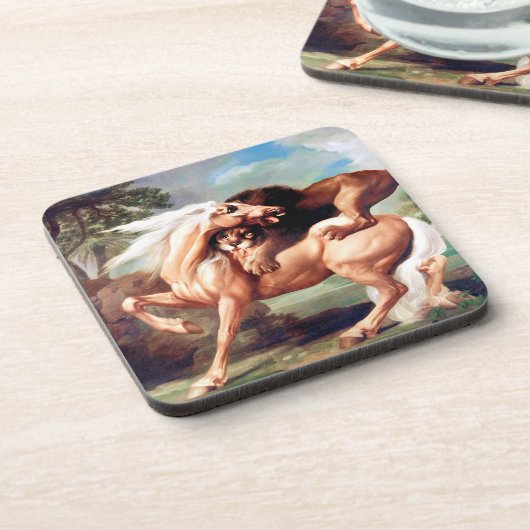 Dessous-de-verre Un Lion Attaquant Un Cheval Peint-17620 (Côté gauche)