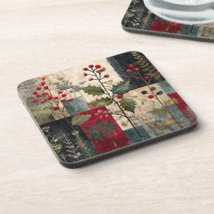 Dessous-de-verre Un Patchwork Rustique d'Hiver aux Baies de Houx