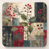 Dessous-de-verre Un Patchwork Rustique d'Hiver aux Baies de Houx (Devant)