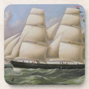 Dessous-de-verre Un schooner mâté par deux outre de Douvres (huile