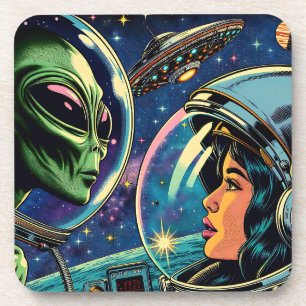 Dessous-de-verre Une astronaute rencontre un Alien extra-terrestre