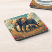 Dessous-de-verre Une douce maman sentimentale et un éléphant de béb (Côté gauche)