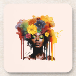 Dessous-de-verre Une femme afro-américaine avec les cheveux d'afro-