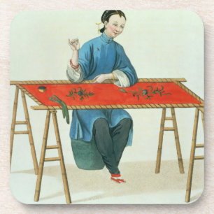 Dessous-de-verre Une femme brodant, plaquent 41 'du costume o