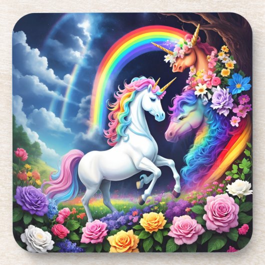 Dessous-de-verre Unicorne arc-en-ciel une (Devant)