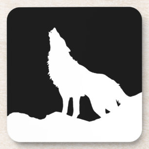 Dessous-de-verre Unique Noir & Blanc Pop Art Wolf Silhouette