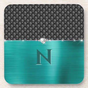 Dessous-de-verre Upholstérie et monogramme turquoise Faux métal