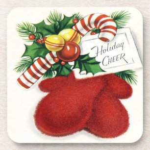 Dessous-de-verre Vacances Cheer Red Mittens Ensemble de Dessous de