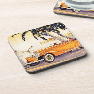 Dessous-de-verre Vacances en famille vintage dans une voiture décap
