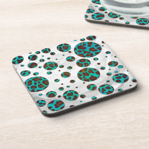 Dessous-de-verre Vache à pois Marron et Imprimé Sarcelle