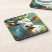 Dessous-de-verre Vache Ai blanche mignonne avec cornes et fleurs (Côté gauche)