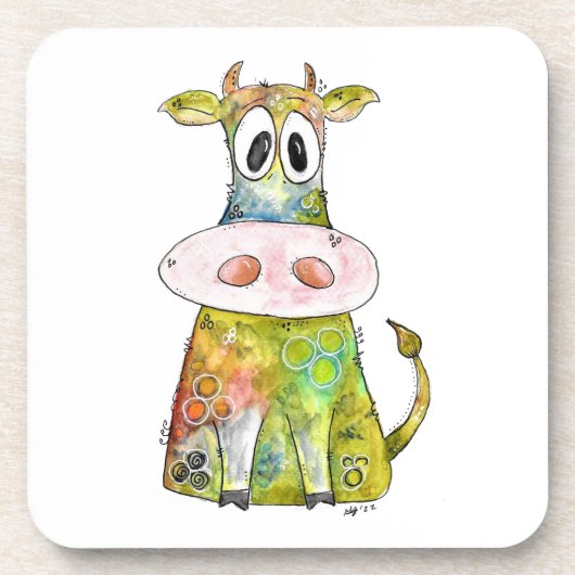 Dessous-de-verre Vache blanche couleur blanc mignon (Devant)