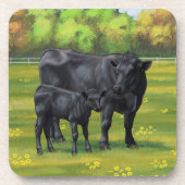 Dessous-de-verre Vache d'Angus noir et veau mou en pâturage d'été (Devant)