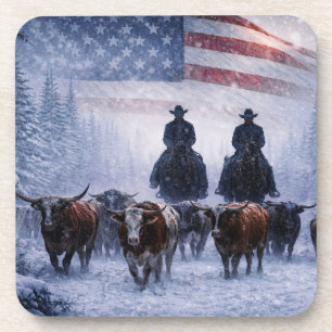 Dessous-de-verre Vachers de Country Western en hiver Conduite de bé