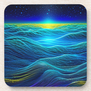 Dessous-de-verre Vagues bleues éthérées et coucher de soleil sur l'