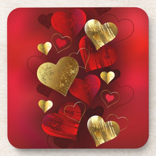 Dessous-de-verre Valentines dorées et rouges (Devant)