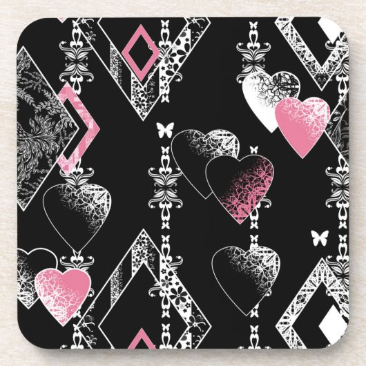 Dessous-de-verre Valentines sans coutures Amour Jour Noir Coeurs mo (Devant)