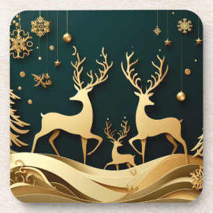 Dessous-de-verre Valse de la forêt dorée – Renne et décorations