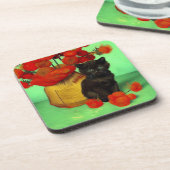 Dessous-de-verre Van Gogh Black Kitten Fleurs rouges (Côté gauche)