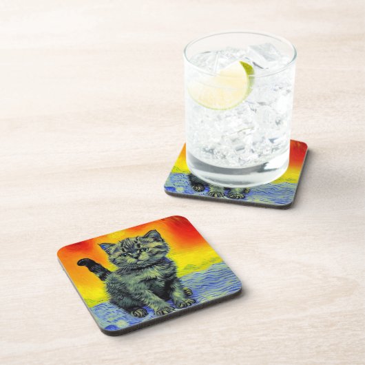 Dessous-de-verre Van Gogh Style Chat Sunset Beach (Côté Droit)