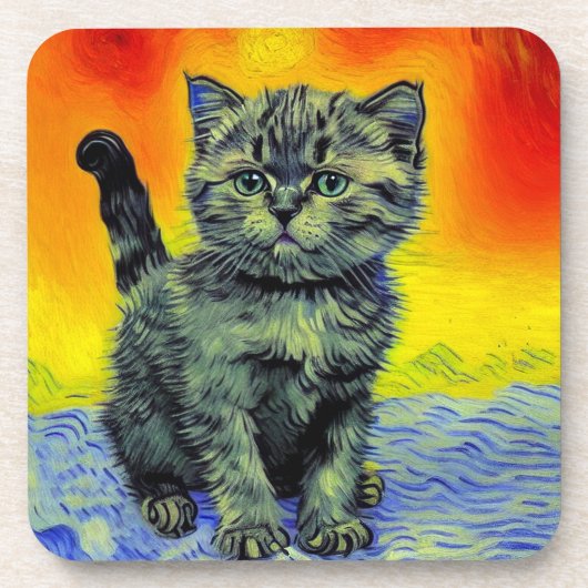 Dessous-de-verre Van Gogh Style Chat Sunset Beach (Devant)