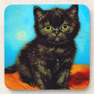 Dessous-de-verre Van Gogh Style Pouting Kitten