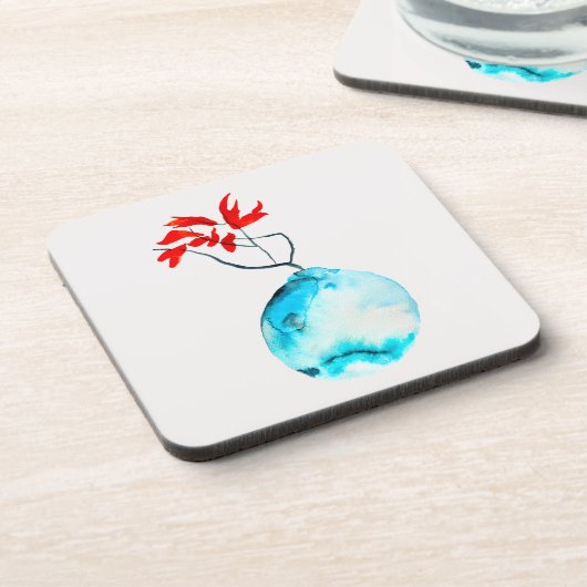 Dessous-de-verre Vase bleu Ikebana aquarelle art (Côté gauche)