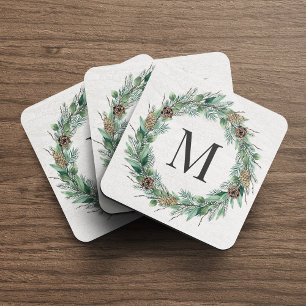 Dessous-de-verre Verdure hivernale rustique Monogramme Première cou