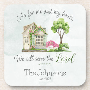 Dessous-de-verre Verset biblique Pour Moi et Ma Maison Aquarelle