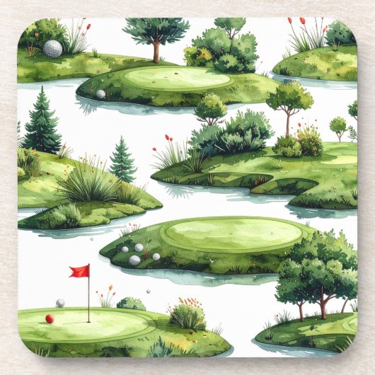 Dessous-de-verre Vert de putting de golf avec drapeau rouge (Devant)