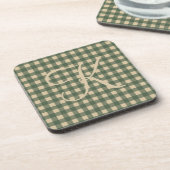 Dessous-de-verre Vert Monogramme Tan Buffalo Plaid Rustique Campagn (Côté gauche)