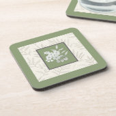 Dessous-de-verre Vert olive tendance avec fleurs blanches (Côté gauche)