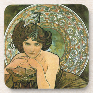 Dessous-de-verre Vert Vintage Émeraude Tentatrice Art Nouveau Mucha