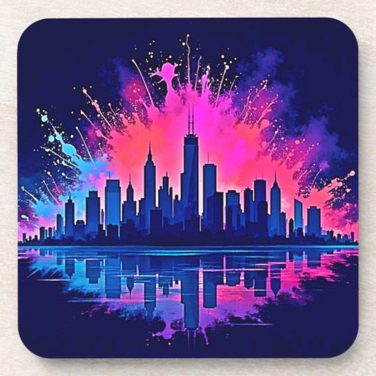 Dessous-de-verre Vibrant art de splash Cityscape (Devant)