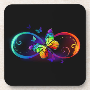 Dessous-de-verre Vibrant infinity with rainbow butterfly on black