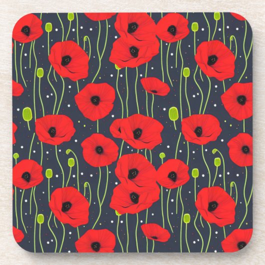 Dessous-de-verre Vibrant Modern Red Poppies Pattern Art (Devant)