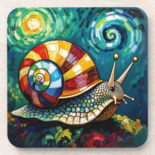Dessous-de-verre Vibrantly Colorful Impasto Whimsical Snail (Devant)