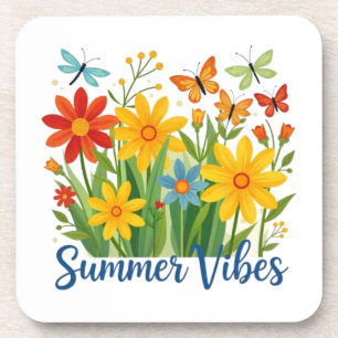 Dessous-de-verre Vibrations d'été Floral avec Papillons
