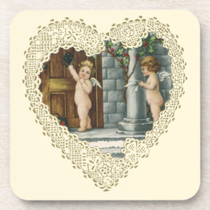 Dessous-de-verre Victorienne Saint-Valentin, Anges Vintages avec le