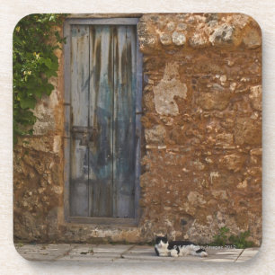 Dessous-de-verre Vieille porte et chat de repos
