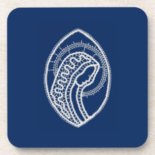 Dessous-de-verre Vierge Marie, dentelle blanche, bleu marine