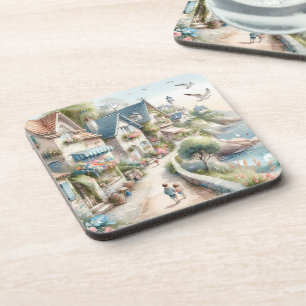Dessous-de-verre Village de cottages côtiers pastel Évasion