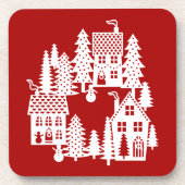 Dessous-de-verre Village de Noël Rouge et Blanc (Devant)